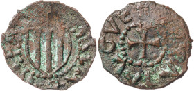 s/d. Carlos I. Sardenya (L'Alguer). Diner. (Cru.L. 2501 sim) (Cru.C.G. 3622 var) (MIR. 2 var). Muy rara. 0,90 g. (MBC).