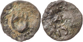 Carlos I. Sardenya. (Cru.C.G. falta). Contramarca A sobre un diner de l'Alguer a nombre de Carlos I. Muy rara. 0,64 g. BC+.