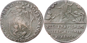 1587. Felipe II. Bruselas. Jetón. (Dugniolle 3157). Escasa. 4 g. BC+.