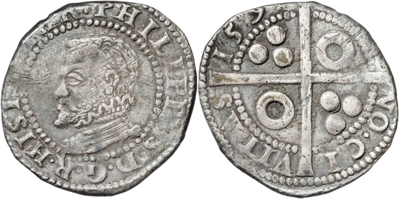 159¿7?. Felipe II. Barcelona. 1 croat. (AC. ¿187?). 3,13 g. MBC-.