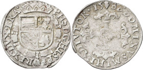 1586. Felipe II. Amberes. 1/20 de escudo. (Vti. 702). 3,18 g. BC+.