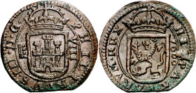 1600. Felipe III. Segovia. 8 maravedís. Falsa de época de muy buen arte. Insignificantes oxidaciones. Ex Áureo 16/03/1993, nº 324. 6,15 g. MBC+.