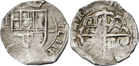 1600. Felipe III. Toledo. C. 2 reales. (AC. 688). Tipo "OMNIVM". Último número de la fecha poco visible. Rara. 6,80 g. BC+