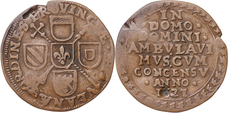 1621. Alberto e Isabel. Flandes. Jetón. (Dugniolle 3777). Intento de perforación...
