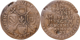 1621. Alberto e Isabel. Flandes. Jetón. (Dugniolle 3777). Intento de perforación. 4,04 g. (MBC-).