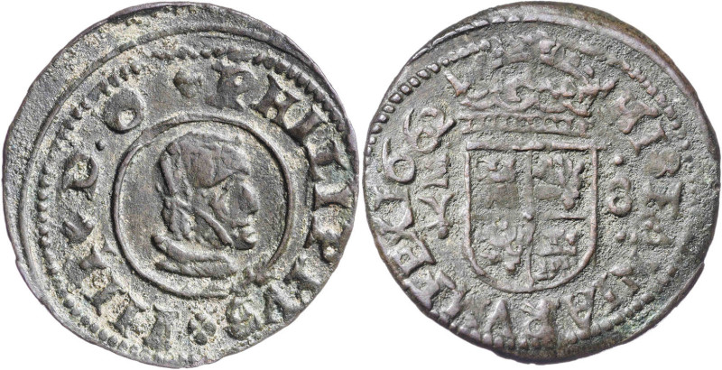 1662. Felipe IV. M (Madrid). Y. 8 maravedís. (AC. 364) (J.S. M-434). Marca de ce...