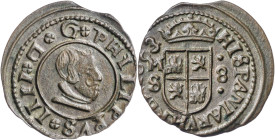 1663/2. Felipe IV. M (Madrid). S. 8 maravedís. (AC. 366). Letra D girada. Algo descentrada. Escasa. 1,70 g. MBC+.