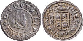 1664. Felipe IV. M (Madrid). S. 8 maravedís. (AC. 372). Atractiva. 1,93 g. MBC+.
