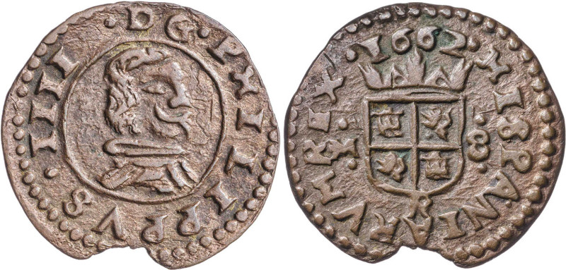 1662. Felipe IV. Trujillo. M. 8 maravedís. (AC. 428) (J.S. M-731). Cospel ligera...