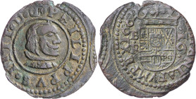 1662. Felipe IV. Burgos. R. 16 maravedís. (AC. 439). Ligeramente desplazada. 3,65 g. MBC-.