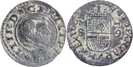1663. Felipe IV. M (Madrid). S. 16 maravedís. (AC. 475) (J.S. M-385a var). HILIPPVS. La cifra 6 del valor tumbada sin puntos acotando ceca/ensayador n...