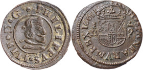 1661. Felipe IV. Segovia. BR. 16 maravedís. (AC. 487) (J.S. M-507). El 6 tumbado. 4,21 g. MBC/MBC+.