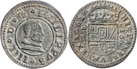 1663/2. Felipe IV. Sevilla. R. 16 maravedís. (AC. 496) (J.S. M-610 var. con puntito encima la ceca). Atractiva. 4,38 g. MBC+.