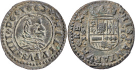 1662. Felipe IV. Trujillo. M. 16 maravedís. (AC. 505) (J.S. tipo M124 falta var). Atractiva. Escasa. 4,63 g. MBC+.