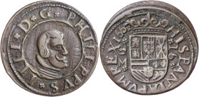 1662. Felipe IV. Valladolid. M. 16 maravedís. (AC. 509) (J.S. M-805 sim (año 1663)). Rara. 3,85 g. MBC.