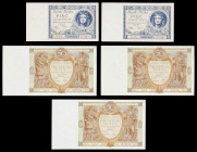 Polonia. 1929 y 1930. 5 (dos) y 50 (tres) zlotych. Lote de 5 billetes. A examinar. MBC/EBC-.