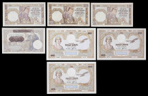Serbia y Yugoslavia. 1931 y 1941. 100, 500 (tres) y 1000 (tres) dinara. Lote de 7 billetes. A examinar. MBC/S/C-.