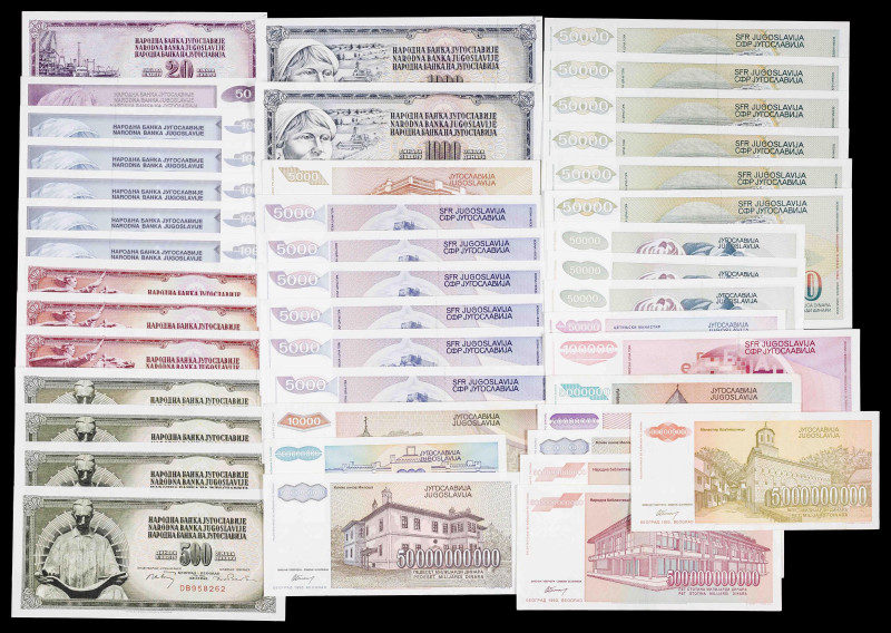 Serbia y Yugoslavia. Lote de 43 billetes de distintos valores, algunos correlati...