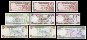 Siria. 1 (tres), 5, 10 (dos), 50 (dos) y 100 libras. Lote de 9 billetes. A examinar. EBC/S/C-.