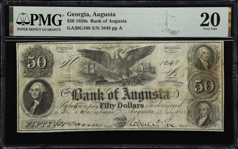 Augusta, Georgia. Bank of Augusta. 1850 $50. PMG Very Fine 20.

No. 1048. Plat...