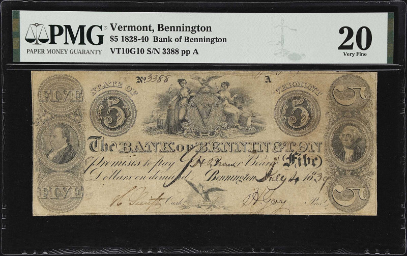 Bennington, Vermont. Bank of Bennington. 1828-40 $5. PMG Very Fine 20.

VT-10-...