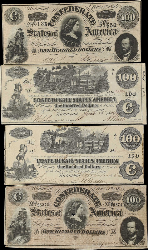 Lot of (4) T40 & T65. Confederate Currency. 1862-64 $100. Very Fine.

Lot of (...