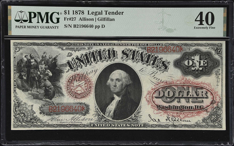 Fr. 27. 1878 $1 Legal Tender Note. PMG Extremely Fine 40.

A visually stunning...