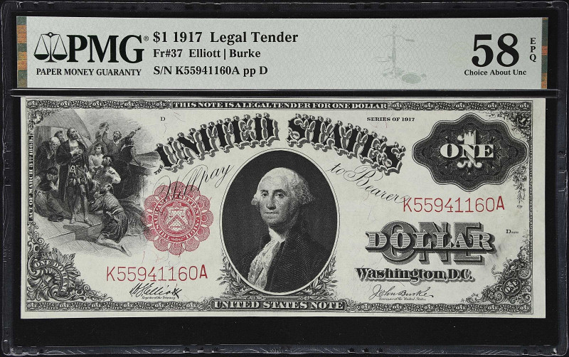 Fr. 37. 1917 $1 Legal Tender Note. PMG Choice About Uncirculated 58 EPQ.

Bear...