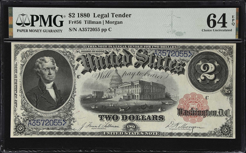 Fr. 56. 1880 $2 Legal Tender Note. PMG Choice Uncirculated 64 EPQ.

A choice e...