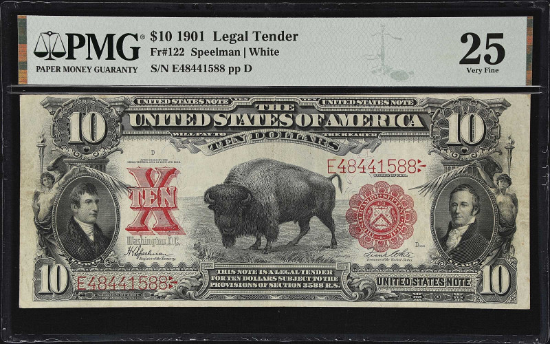 Fr. 122. 1901 $10 Legal Tender Note. PMG Very Fine 25.

An evenly circulated e...