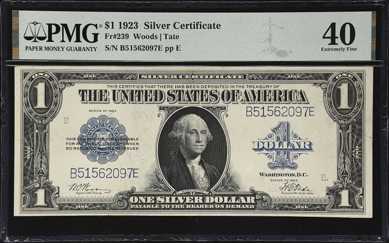 Fr. 239. 1923 $1 Silver Certificate. PMG Extremely Fine 40.

Lightly circulate...