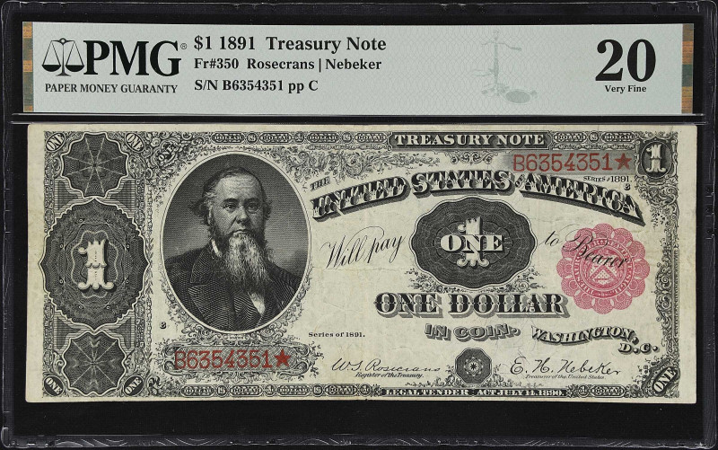 Fr. 350. 1891 $1 Treasury Note. PMG Very Fine 20.

An evenly circulated exampl...