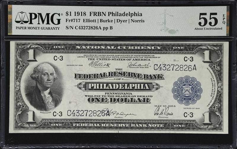 Fr. 717. 1918 $1 Federal Reserve Bank Note. Philadelphia. PMG About Uncirculated...