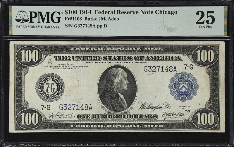 Fr. 1108. 1914 $100 Federal Reserve Note. PMG Very Fine 25.

A pleasing and ev...