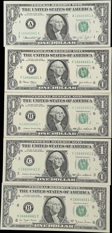 Fr. 1908-A, 1910-H, 1913-C, 1913-H, 1928-F. 1974-2003 $1 Federal Reserve Note. C...