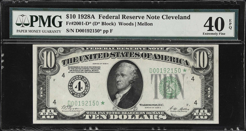 Fr. 2001-D*. 1928A $10 Federal Reserve Note Star Note. Cleveland. PMG Extremely ...