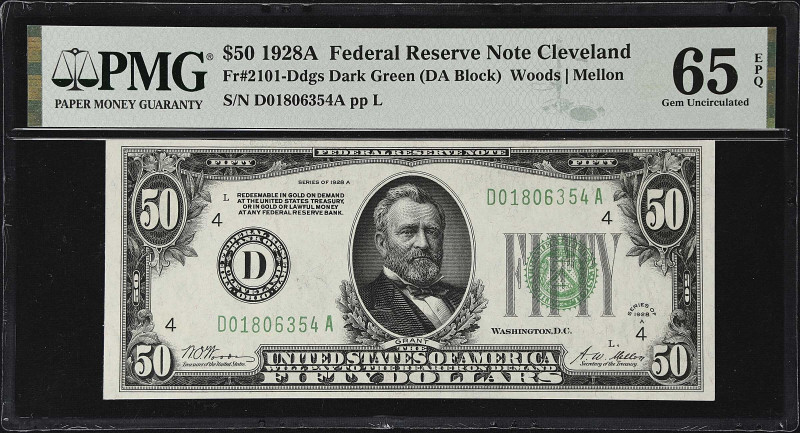 Fr. 2101-Ddgs. 1928A $50 Federal Reserve Note. Cleveland. PMG Gem Uncirculated 6...