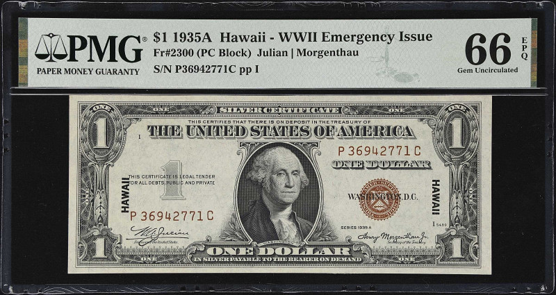 Fr. 2300. 1935A $1 Hawaii Emergency Note. PMG Gem Uncirculated 66 EPQ.

Gem Un...