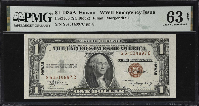 Fr. 2300. 1935A $1 Hawaii Emergency Note. PMG Choice Uncirculated 63 EPQ.

Cho...