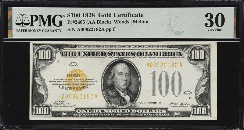 Fr. 2405. 1928 $100 Gold Certificate. PMG Very Fine 30.

An attractive example...