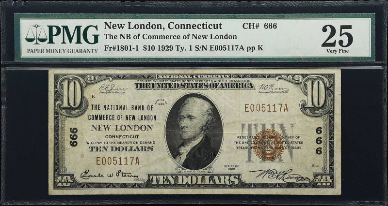 New London, Connecticut. $10 1929 Ty. 1. Fr. 1801-1. The NB of Commerce of New L...