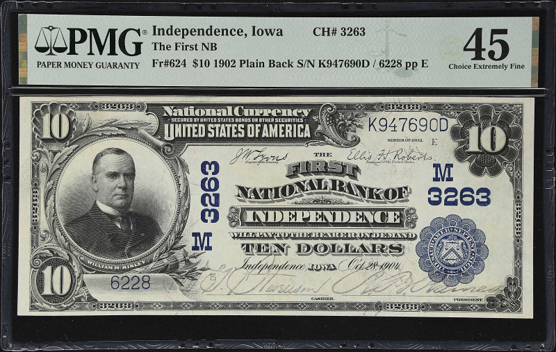 Independence, Iowa. $10 1902 Plain Back. Fr. 624. The First NB. Charter #3263. P...