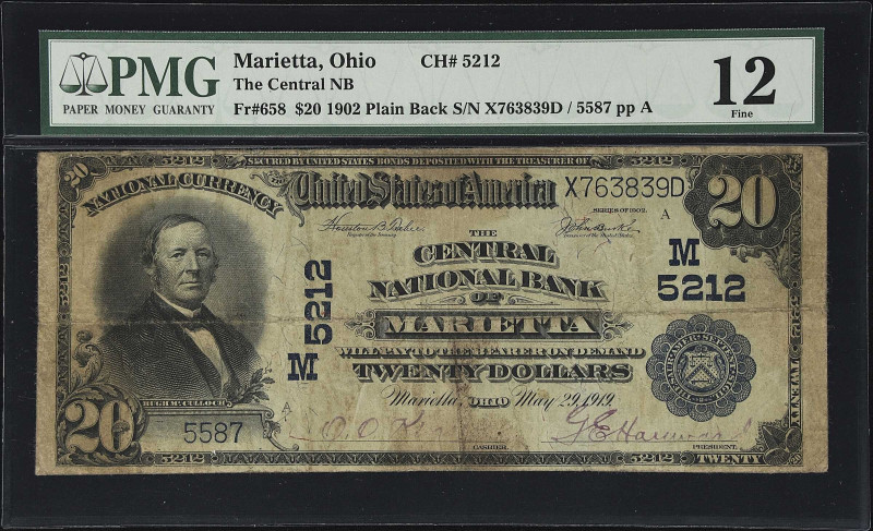 Marietta, Ohio. $20 1902 Plain Back. Fr. 658. The German NB. Charter #5212. PMG ...