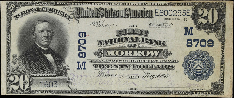 Morrow, Ohio. $20 1902 Plain Back. Fr. 652. The First NB. Charter #8709.

The ...