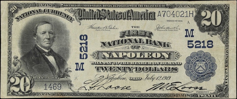 Napoleon, Ohio. $20 1902 Plain Back. Fr. 658. The First NB. Charter #5218.

1 ...