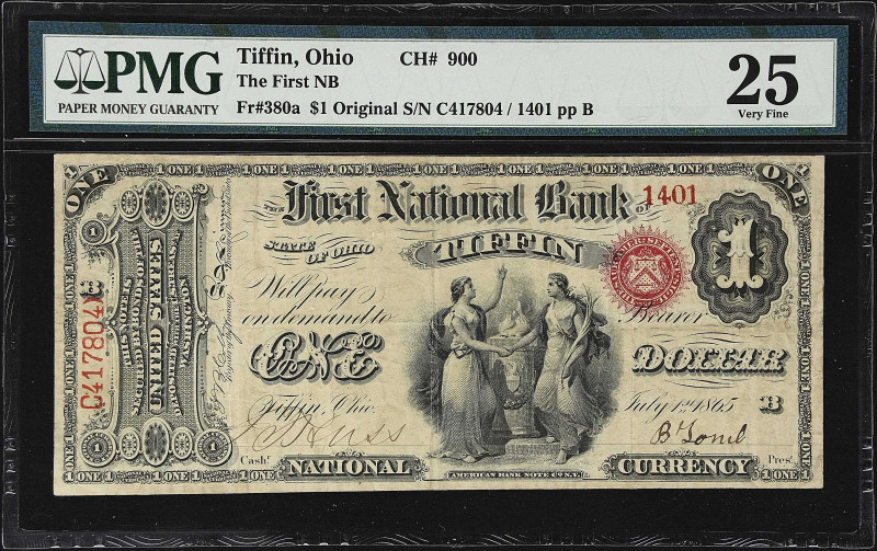 Tiffin, Ohio. $1 Original. Fr. 380a. The First NB. Charter #900. PMG Very Fine 2...