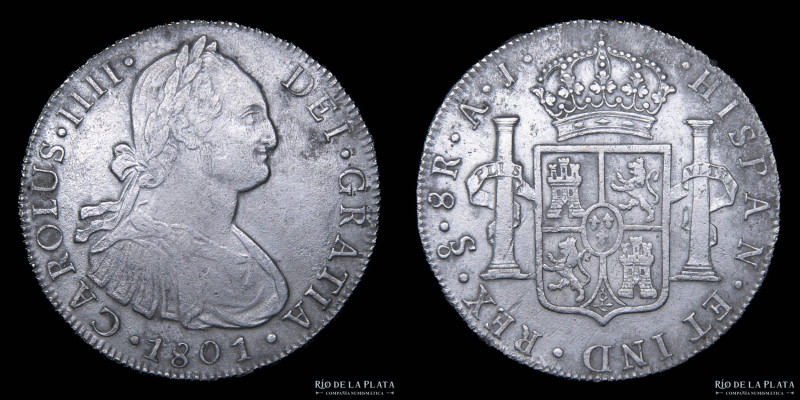 Santiago. Chile. Carlos IV (1788-1808) 8 Reales 1801 AJ. AG.896; 40.0mm; 26.12g ...