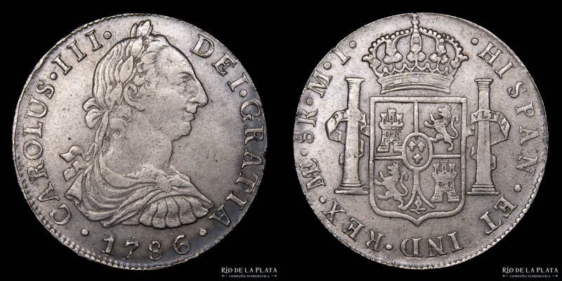 Lima, Perú. Carlos III (1759-1788) 8 Reales 1786 MI. Lima Mint. AG.903; 38.5mm; ...