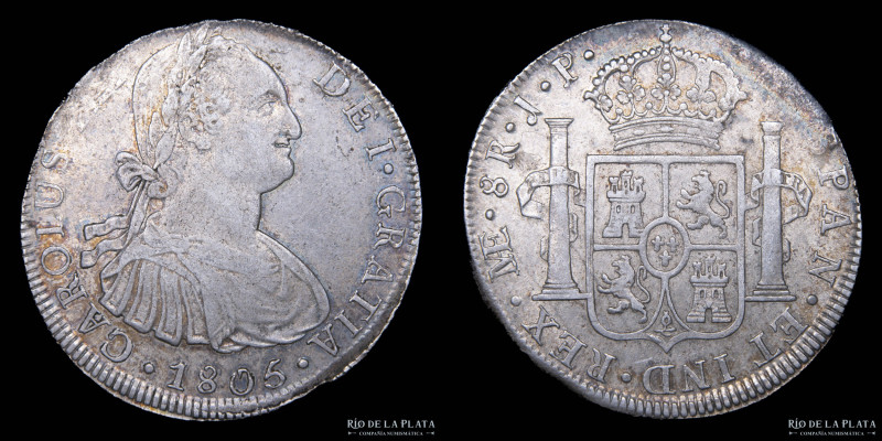 Lima, Perú. Carlos IV (1788-1808) 8 Reales 1805 JP. Lima Mint. AG.896; 38mm; 26....