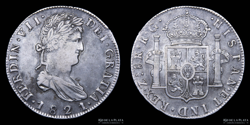 México. Fernando VII (1808-1825) 8 Reales 1821 Zacatecas. AG.903; 40.3mm; 26.88g...